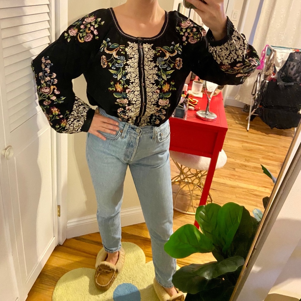 Sundance Black Embroidered Boho Shirt